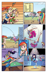 Size: 1988x3056 | Tagged: safe, artist:pencils, color edit, edit, editor:michaelsety, idw, imported from derpibooru, applejack, fluttershy, pinkie pie, rainbow dash, rarity, sci-twi, sunset shimmer, twilight sparkle, equestria girls, spoiler:comicequestriagirlsmarchradness, colored, female, human coloration, korean, light skin, light skin edit, page, sleeveless, sports