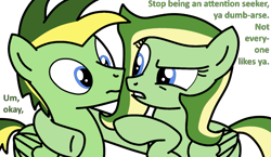 Size: 995x576 | Tagged: safe, artist:amelia-bases, artist:didgereethebrony, imported from derpibooru, oc, oc:boomerang beauty, oc:didgeree, pegasus, pony, base used, brother and sister, female, insult, male, put down, siblings, simple background, swearing, trace, transparent background, vulgar