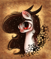 Size: 1463x1682 | Tagged: safe, artist:vetallie, imported from derpibooru, oc, oc only, oc:lanteria, demon, demon pony, original species, bust, head, solo