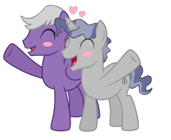 Size: 2252x1844 | Tagged: safe, artist:moonlightthegriffon, imported from derpibooru, silver script, star bright, pegasus, pony, unicorn, base used, blushing, gay, heart, male, shipping, simple background, starscript, transparent background, waving