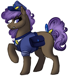 Size: 646x709 | Tagged: safe, artist:amiookamiwolf, imported from derpibooru, oc, oc only, oc:critique, earth pony, pony, bag, clothes, female, mare, offspring, parent:sapphire shores, parent:trenderhoof, saddle bag, simple background, solo, transparent background