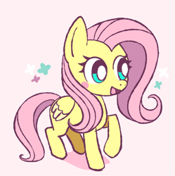 Size: 702x706 | Tagged: safe, artist:mangozone, artist:sallyzone, imported from derpibooru, fluttershy, pegasus, pony, cute, female, mare, open mouth, pink background, shyabetes, simple background, solo