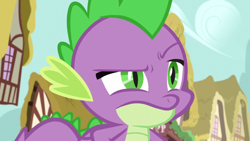 Size: 1920x1080 | Tagged: safe, imported from derpibooru, screencap, spike, dragon, the big mac question, male, narrowed eyes, raised eyebrow, really, seriously, solo, spike is not amused, unamused, winged spike, wings