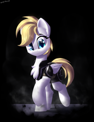 Size: 2300x3000 | Tagged: safe, artist:shido-tara, imported from derpibooru, oc, oc:libra zodiac, pegasus, fallout equestria, fallout equestria: project horizons, clothes, fanfic art, looking at you, pegasus oc, simple background, wings