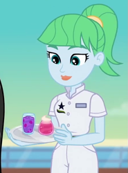 Size: 445x600 | Tagged: safe, imported from derpibooru, screencap, sweet smoothie, equestria girls, equestria girls series, spring breakdown, spoiler:eqg series (season 2), beverage, cropped, cruise ship, drink, female, solo, unnamed character, unnamed human, waitress