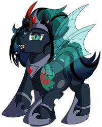 Size: 5400x6700 | Tagged: safe, artist:rainbowtashie, imported from derpibooru, king sombra, nightmare moon, princess luna, oc, oc:empress sacer malum, alicorn, changeling, changeling queen, hybrid, pony, unicorn, alicorn oc, armor, bugbutt, butt, commissioner:bigonionbean, cutie mark, extra thicc, female, flank, fusion, fusion:empress sacer malum, fusion:king sombra, fusion:nightmare moon, fusion:queen chrysalis, horn, male, moonbutt, not an alicorn, parent:king sombra, parent:nightmare moon, parent:princess luna, parent:queen chrysalis, plot, queen umbra, rule 63, simple background, stallion, transparent background, wings, writer:bigonionbean