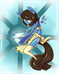 Size: 800x1000 | Tagged: source needed, useless source url, safe, artist:darkminou, imported from derpibooru, oc, oc only, anthro, pegasus, unguligrade anthro, abstract background, clothes, dress, female, glowing hands, pegasus oc, solo, wings