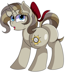 Size: 4429x4900 | Tagged: safe, artist:rainbowtashie, imported from derpibooru, doctor whooves, prince blueblood, time turner, oc, oc:royal minutes, earth pony, pony, unicorn, bow, butt, commissioner:bigonionbean, cutie mark, extra thicc, female, flank, fusion, fusion:prince blueblood, fusion:royal minutes, fusion:time turner, mare, plot, rule 63, simple background, transparent background, writer:bigonionbean