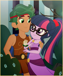 Size: 2000x2391 | Tagged: safe, artist:cxpcakes, imported from derpibooru, sci-twi, timber spruce, twilight sparkle, equestria girls, adorable face, adorkable, beautiful, bush, couple, cute, disney, dork, female, flower, hercules, looking at each other, male, megara, rose, ship, shipping, smiling, straight, timberbetes, timbertwi, twiabetes, watermark