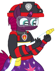 Size: 1080x1387 | Tagged: safe, artist:徐詩珮, imported from derpibooru, fizzlepop berrytwist, tempest shadow, anthro, plantigrade anthro, series:sprglitemplight diary, series:sprglitemplight life jacket days, series:springshadowdrops diary, series:springshadowdrops life jacket days, alternate universe, clothes, female, marshall (paw patrol), paw patrol, simple background, transparent background, ultimate rescue