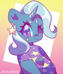 Size: 1024x1195 | Tagged: safe, artist:bunxl, artist:tie-dye-flag, imported from derpibooru, trixie, anthro, unicorn, :3, beanbrows, boob window, breasts, bust, busty trixie, cleavage, cleavage window, eyebrows, female, one eye closed, solo, wink, winking at you