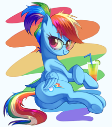 Size: 823x926 | Tagged: safe, artist:toroitimu, imported from derpibooru, rainbow dash, pegasus, pony, adorkable, alternate hairstyle, butt, cute, dashabetes, dock, dork, drink, female, glasses, looking at you, looking back, looking back at you, mare, plot, ponytail, sitting, solo, straw