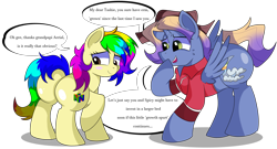 Size: 7400x4000 | Tagged: safe, artist:rainbowtashie, imported from derpibooru, bow hothoof, gentle breeze, igneous rock pie, night light, oc, oc:aerial agriculture, oc:rainbow tashie, alicorn, earth pony, pony, butt, clothes, commissioner:bigonionbean, cutie mark, dialogue, embarrassed, extra thicc, female, flank, fusion, fusion:aerial agriculture, fusion:bow hothoof, fusion:gentle breeze, fusion:igneous rock pie, fusion:night light, grandparents, hat, male, mare, nintendo 64, plot, simple background, stallion, stifling laughter, the ass was fat, thicc ass, transparent background, writer:bigonionbean