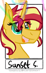 Size: 565x886 | Tagged: safe, alternate version, artist:ashton__draws, imported from derpibooru, sunset shimmer, pony, unicorn, :d, bust, eyelashes, female, mare, open mouth, smiling, solo