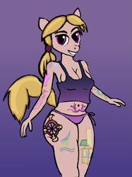 Size: 2189x2921 | Tagged: safe, artist:nastipone, imported from derpibooru, oc, oc only, oc:finley fortunelle, anthro, belly button, blonde, breasts, cleavage, female, gradient background, midriff, parent:twilight sparkle, solo, tattoo