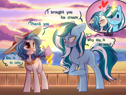 Size: 1600x1200 | Tagged: safe, artist:cloud-fly, imported from derpibooru, oc, oc only, oc:sapphire twinkle, pony, unicorn, female, food, ice cream, kissing, magic, mare