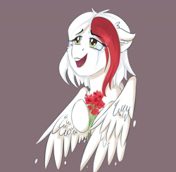 Size: 1865x1827 | Tagged: safe, artist:tavifly, imported from derpibooru, oc, oc only, pegasus, pony, belarus, belarusian, crying, cute, ear fluff, female, flower, open mouth, smiling, solo, wings