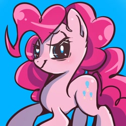 Size: 768x768 | Tagged: safe, artist:tomizawa96, imported from derpibooru, pinkie pie, earth pony, pony, blue background, female, simple background, solo