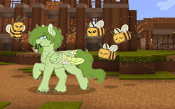 Size: 2880x1800 | Tagged: safe, artist:liefsong, imported from derpibooru, oc, oc:lief, bee, insect, pegasus, cute, flower, fluffy, minecraft, minecraft bee