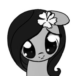 Size: 400x400 | Tagged: safe, artist:nimaru, imported from derpibooru, oc, oc only, oc:luau, earth pony, pony, female, floppy ears, flower, flower in hair, mare, monochrome, solo