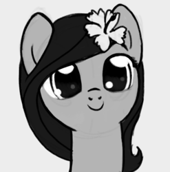 Size: 356x360 | Tagged: safe, artist:nimaru, imported from derpibooru, oc, oc only, oc:luau, earth pony, pony, female, flower, flower in hair, mare, monochrome, solo