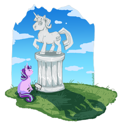 Size: 1500x1553 | Tagged: safe, artist:owlcoholik, imported from derpibooru, starlight glimmer, pony, blaze (coat marking), coat markings, equal cutie mark, facial markings, hoers, statue