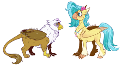 Size: 1500x831 | Tagged: safe, artist:owlcoholik, imported from derpibooru, gilda, princess skystar, classical hippogriff, griffon, hippogriff, my little pony: the movie, simple background, size difference, white background