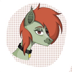 Size: 1080x1080 | Tagged: safe, artist:justgrunberg, imported from derpibooru, oc, oc:squeak, bat pony, bust, collar, head