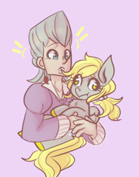 Size: 353x451 | Tagged: safe, artist:mimiporcellini, imported from derpibooru, derpy hooves, human, pony, crossover, crossover shipping, interspecies, jean pierre polnareff, jjba, jojo's bizarre adventure, polnaderp, shipping