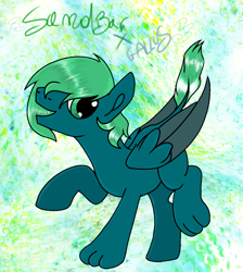 Size: 1029x1148 | Tagged: safe, artist:skybloom95, imported from derpibooru, oc, oc only, classical hippogriff, hippogriff, hybrid, pegasus, pony, aquagreen hair, interspecies offspring, magical gay spawn, male, next generation, offspring, parent:gallus, parent:sandbar, parents:gallbar, paws, save, shipping, solo, tail, wings, wings down