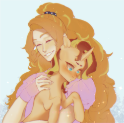 Size: 1492x1475 | Tagged: safe, artist:stummm, imported from derpibooru, adagio dazzle, sunset shimmer, pony, unicorn, equestria girls, blue background, blushing, cute, cute little fangs, fangs, female, holding a pony, hug, human on pony snuggling, lesbian, shipping, simple background, smiling, snuggling, sparkles, sunsagio