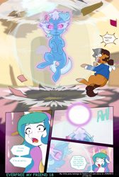 Size: 5232x7787 | Tagged: safe, artist:jeremy3, imported from derpibooru, princess celestia, trixie, oc, oc:miss becky, alicorn, pony, unicorn, comic:everfree, comic:everfree my friend, absurd resolution, cast, comic, female, filly, filly trixie, jewelry, open mouth, regalia, younger