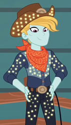 Size: 255x450 | Tagged: safe, imported from derpibooru, screencap, equestria girls, equestria girls series, rollercoaster of friendship, cowboy hat, hat, lights, male, rodeo, tex glitter, unnamed character