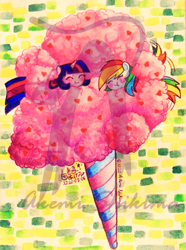 Size: 594x800 | Tagged: safe, artist:akemishikima, artist:shikimaakemi, imported from derpibooru, rainbow dash, twilight sparkle, alicorn, cotton candy, female, lesbian, my little squishy, shipping, twidash, twilight sparkle (alicorn)