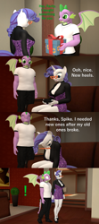 Size: 1920x4320 | Tagged: safe, artist:papadragon69, imported from derpibooru, rarity, spike, anthro, 3d, clothes, comic, female, gigachad spike, height difference, high heels, holding hands, male, old master q, older, older spike, parody, present, reference, shipping, shoes, source filmmaker, sparity, straight, suprised look, surprised