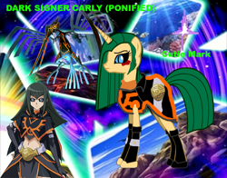 Size: 830x650 | Tagged: safe, artist:themushroomvestal, imported from derpibooru, bird, hummingbird, pony, unicorn, black sclera, carly carmine, dark signer, earthbound immortal aslla piscu, female, ponified, yu-gi-oh!, yu-gi-oh! 5d's