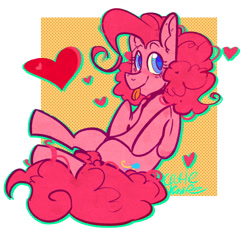 Size: 1280x1200 | Tagged: safe, artist:cutestknife, imported from derpibooru, pinkie pie, earth pony, pony, :p, colored pupils, cute, diapinkes, eyestrain warning, female, heart, mare, silly, sitting, solo, tail stand, tongue out