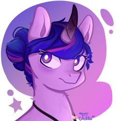 Size: 2000x2000 | Tagged: safe, artist:starfello, imported from derpibooru, oc, oc only, pony, unicorn, bust, horn, jewelry, necklace, signature, smiling, solo, unicorn oc