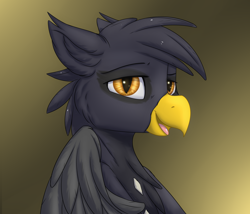 Size: 3500x3000 | Tagged: safe, artist:snowstormbat, imported from derpibooru, oc, oc only, griffon, bust, feather, gradient background, griffon oc, looking at you, male, portrait, smiling, solo, wings