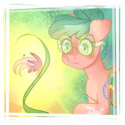 Size: 2000x2000 | Tagged: safe, alternate version, artist:starfello, imported from derpibooru, oc, oc only, earth pony, pony, earth pony oc, eyelashes, female, flower, glasses, mare, signature, solo