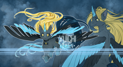 Size: 1496x827 | Tagged: safe, artist:yuichi-tyan, imported from derpibooru, oc, oc only, anthro, pegasus, pony, adoptable, adopted, adopts, auction, blue background, magic, sale, simple background, solo, space, wings, yellow eyes