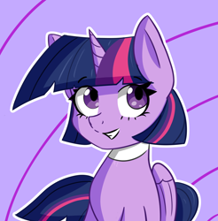 Size: 1978x2013 | Tagged: safe, artist:artiks, imported from derpibooru, twilight sparkle, alicorn, pony, choker, female, mare, simple background, smiling, solo, twilight sparkle (alicorn)