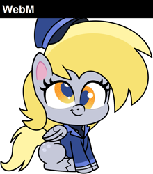 Size: 901x1024 | Tagged: safe, artist:pirill, edit, imported from derpibooru, derpy hooves, pegasus, pony, my little pony: pony life, unboxing day, spoiler:pony life s01e30, clothes, cute, cutie mark, derpabetes, female, g4.5, hat, mail, mailmare, mailmare hat, mailmare uniform, mare, misleading thumbnail, op is trolling us, simple background, sitting, smiling, solo, transparent background, uniform, vector, wings