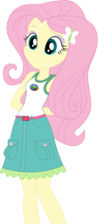 Size: 1938x4395 | Tagged: safe, artist:marcorois, artist:marcorulezzz, imported from derpibooru, fluttershy, equestria girls, legend of everfree, absurd resolution, camp everfree outfits, clothes, eyeshadow, female, hands behind back, high res, makeup, simple background, sleeveless, smiling, solo, tanktop, transparent background, vector