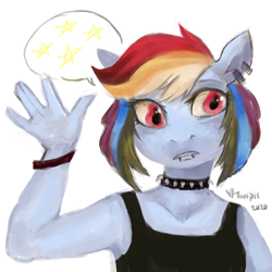 Size: 4000x4000 | Tagged: safe, artist:misstwipietwins, imported from derpibooru, rainbow dash, anthro, bracelet, choker, chokerdash, ear piercing, earring, female, jewelry, lip piercing, piercing, punk, solo, spiked choker, stars