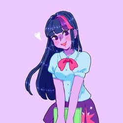 Size: 1080x1080 | Tagged: safe, alternate version, artist:b_forpotato, imported from derpibooru, twilight sparkle, equestria girls, :d, blushing, book, clothes, cutie mark, cutie mark on clothes, female, headband, heart, skirt, smiling, solo