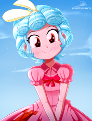 Size: 1220x1600 | Tagged: safe, alternate version, artist:the-butch-x, imported from derpibooru, cozy glow, equestria girls, clothes, cozybetes, cute, dress, equestria girls-ified, female, freckles, looking at you, signature, smiling, solo