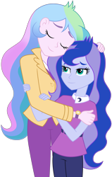 Size: 2251x3531 | Tagged: safe, artist:famousmari5, edit, editor:slayerbvc, imported from derpibooru, vector edit, princess celestia, princess luna, equestria girls, affection, best sisters, big sislestia, clothes, comforting, cute, cutelestia, cutie mark, cutie mark on clothes, equestria's best big sister, female, hand on head, head on head, height difference, hug, lunabetes, no makeup edit, onee-sama, principal celestia, sibling love, siblings, simple background, sisterly love, sisters, transparent background, vector, vice principal luna, watch, wristwatch