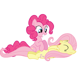 Size: 1080x1080 | Tagged: safe, artist:princessdestiny200i, imported from derpibooru, fluttershy, pinkie pie, earth pony, pegasus, pony, belly tickling, cute, diapinkes, female, grin, mare, open mouth, shyabetes, simple background, sitting, smiling, tickle torture, tickling, white background