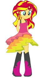 Size: 1154x1988 | Tagged: safe, artist:nightred15, edit, edited edit, editor:nightred15, imported from derpibooru, sunset shimmer, equestria girls, rainbow rocks, adorable face, background removed, boots, clothes, cute, dress, dress edit, female, looking at dress, shoes, simple background, sleeveless, solo, transparent background, upset